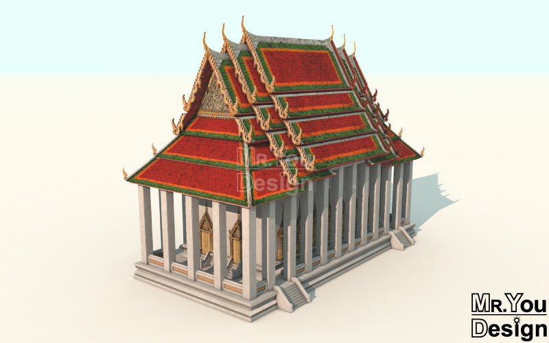 วัดพระยาไกร กราฟิก 3มิติ 3D Model Thai Temple