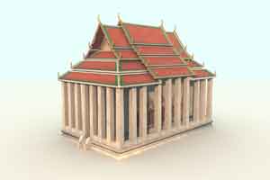 จำลองวัดไทย วิหารวัดสระเกศ 3D Model โมเดล