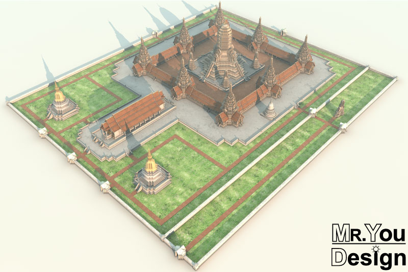 วัดไชยวัฒนาราม แบบที่ 2 3D Model โมเดล Wat Chaiyavanaram