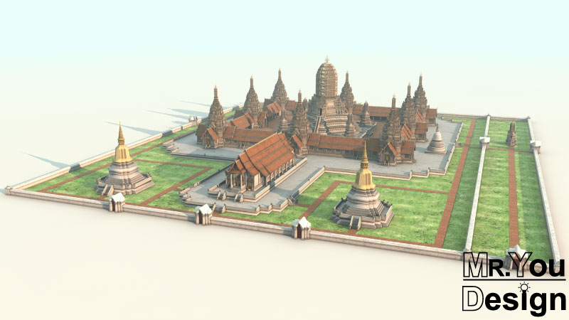 วัดไชยวัฒนาราม แบบที่ 2 3D Model โมเดล Wat Chaiyavanaram
