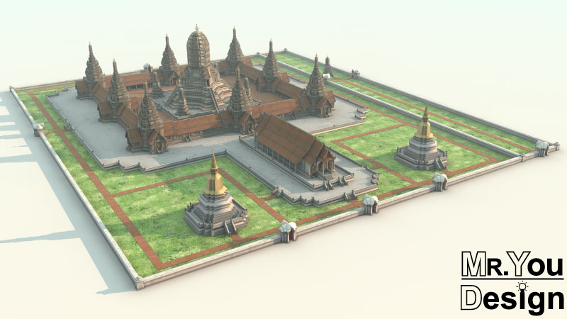 วัดไชยวัฒนาราม แบบที่ 2 3D Model โมเดล Wat Chaiyavanaram
