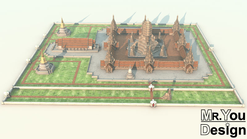 วัดไชยวัฒนาราม แบบที่ 2 3D Model โมเดล Wat Chaiyavanaram