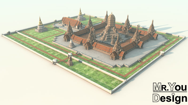 วัดไชยวัฒนาราม แบบที่ 2 3D Model โมเดล Wat Chaiyavanaram