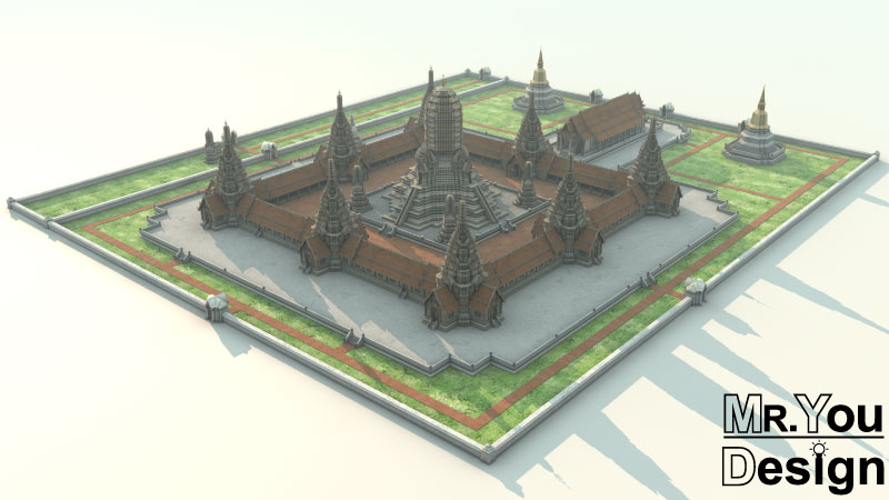วัดไชยวัฒนาราม แบบที่ 2 3D Model โมเดล Wat Chaiyavanaram