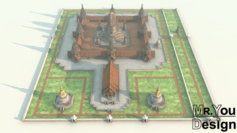 วัดไชยวัฒนาราม แบบที่ 2 3D Model โมเดล Wat Chaiyavanaram