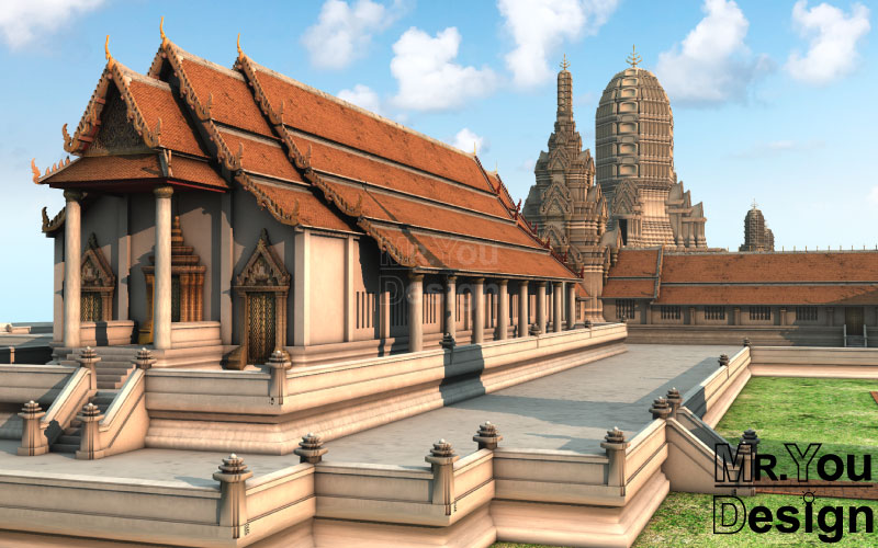 จำลองวัดไชยวัฒนาราม แบบจำลองภาพกราฟริก 3 มิติ 3D Model