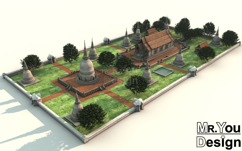 วัดมเหยงคณ์ จ.พระนครศรีอยุธยา แบบจำลองภาพกราฟริก 3มิติ 3D Model