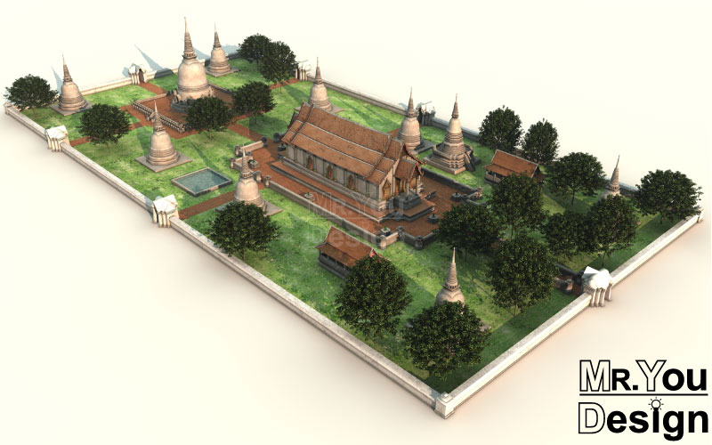 วัดมเหยงคณ์ จ.พระนครศรีอยุธยา แบบจำลองภาพกราฟริก 3มิติ 3D Model