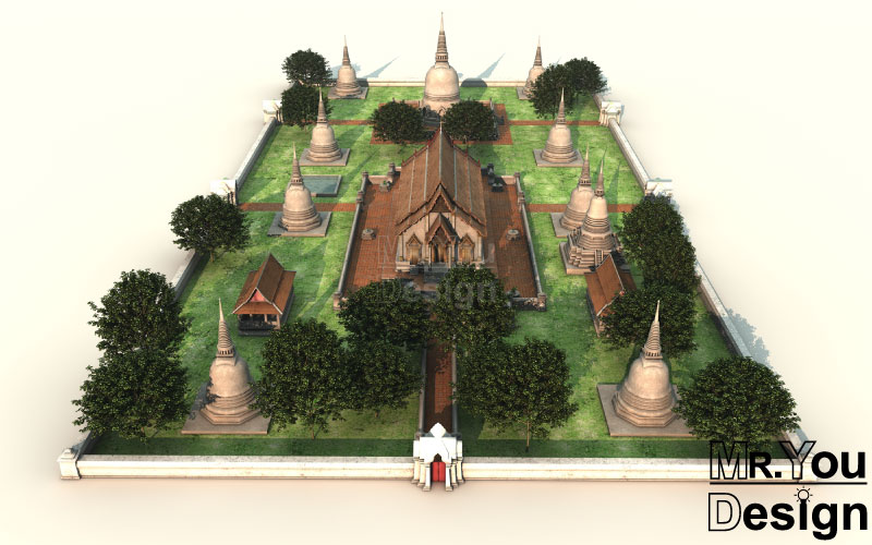 วัดมเหยงคณ์ จ.พระนครศรีอยุธยา แบบจำลองภาพกราฟริก 3มิติ 3D Model