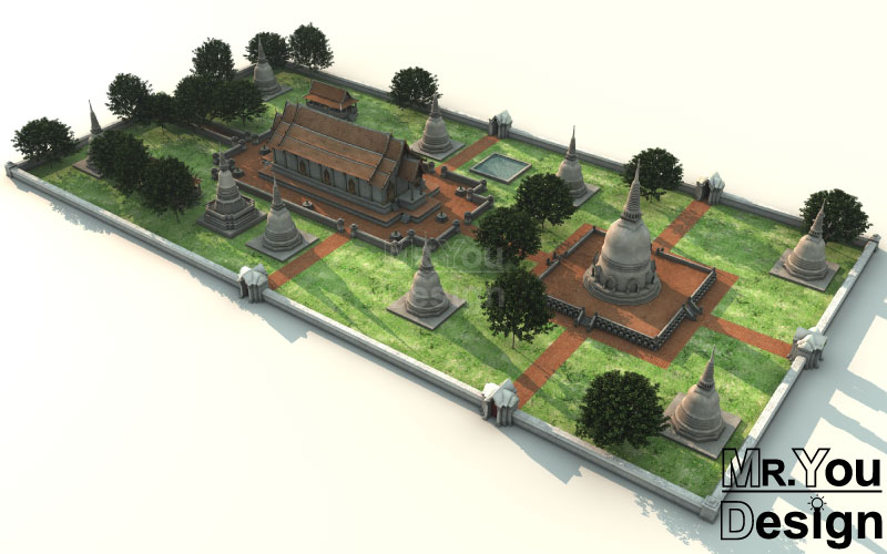 วัดมเหยงคณ์ จ.พระนครศรีอยุธยา แบบจำลองภาพกราฟริก 3มิติ 3D Model