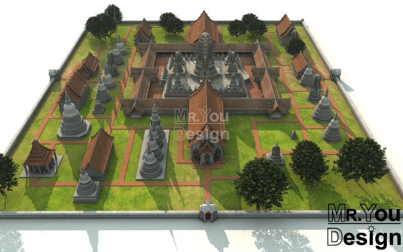 วัดพระราม 3มิติ 3D Model ภาพกราฟริก