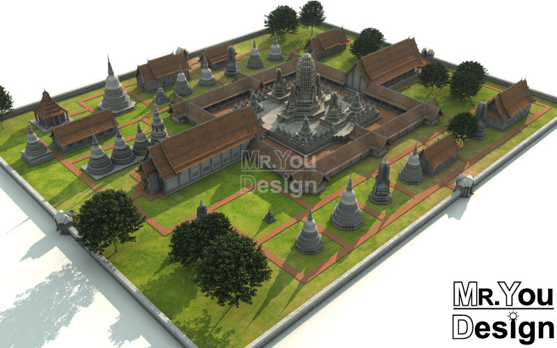 วัดพระราม 3มิติ 3D Model ภาพกราฟริก