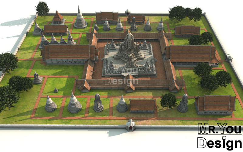 วัดพระราม 3มิติ 3D Model ภาพกราฟริก