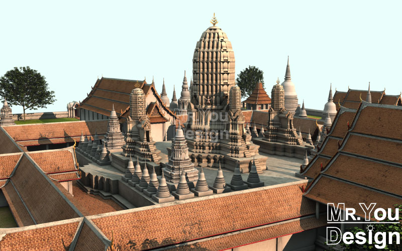 วัดพระราม 3มิติ 3D Model ภาพกราฟริก