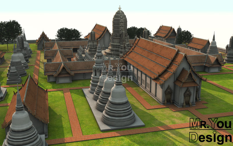 วัดพระราม 3มิติ 3D Model ภาพกราฟริก