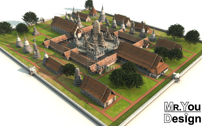 วัดพระราม 3มิติ 3D Model ภาพกราฟริก