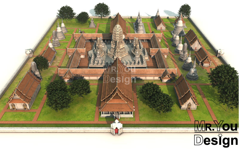 วัดพระราม 3มิติ 3D Model ภาพกราฟริก