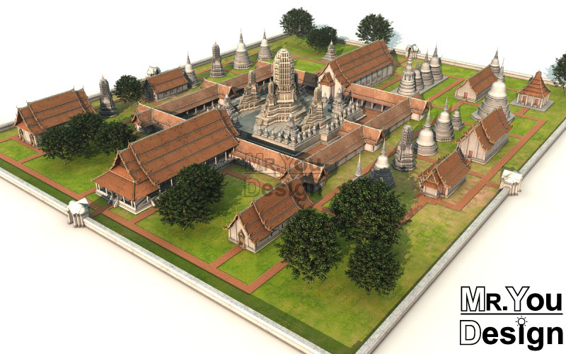 วัดพระราม 3มิติ 3D Model ภาพกราฟริก
