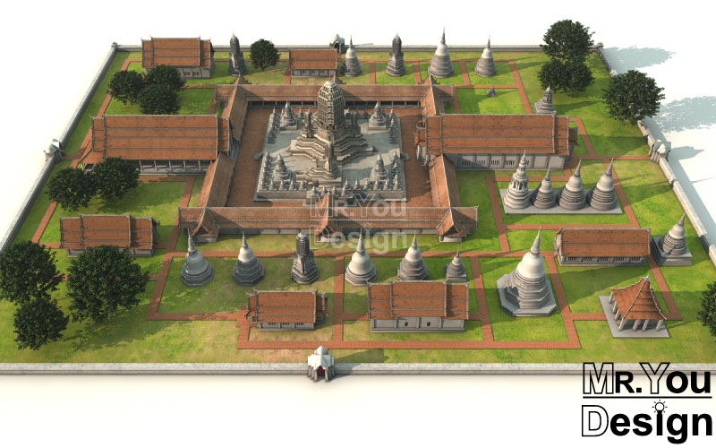วัดพระราม 3มิติ 3D Model ภาพกราฟริก