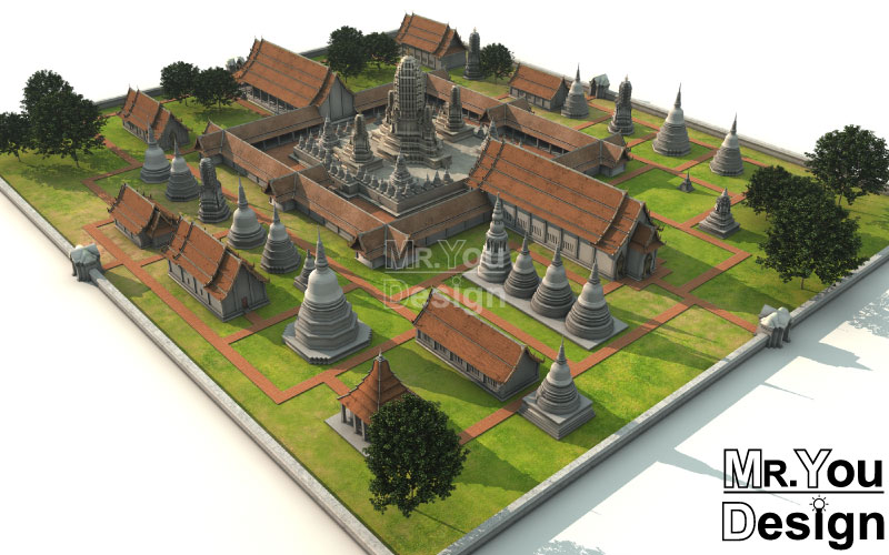 วัดพระราม 3มิติ 3D Model ภาพกราฟริก