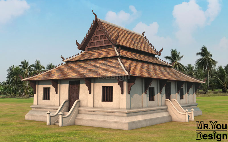 สิมไทยลื้อ ภาพกราฟิก 3มิติ 3D Model
