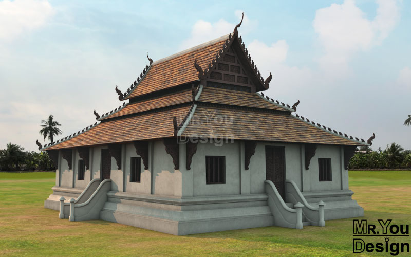 สิมไทยลื้อ ภาพกราฟิก 3มิติ 3D Model