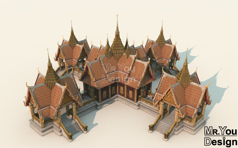 พระที่นั่งเบญจรัตน์มหาปราสาท ภาพกราฟิก 3มิติ 3D Model Thai Palace