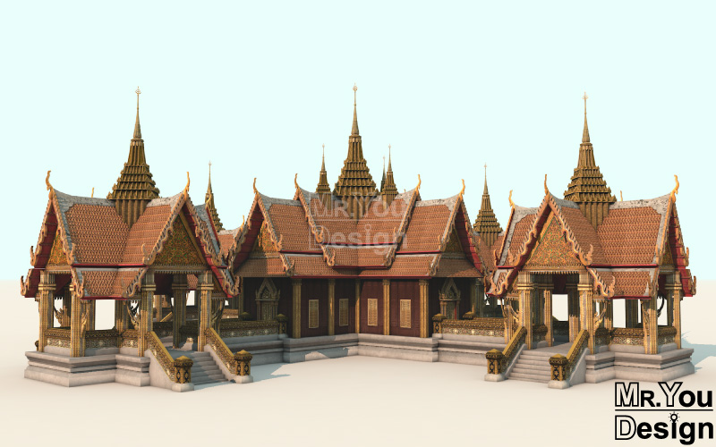 พระที่นั่งเบญจรัตน์มหาปราสาท ภาพกราฟิก 3มิติ 3D Model Thai Palace