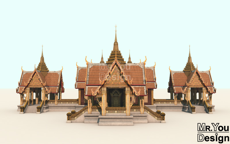 พระที่นั่งเบญจรัตน์มหาปราสาท ภาพกราฟิก 3มิติ 3D Model Thai Palace