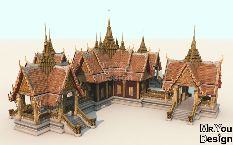 พระที่นั่งเบญจรัตน์มหาปราสาท ภาพกราฟิก 3มิติ 3D Model Thai Palace