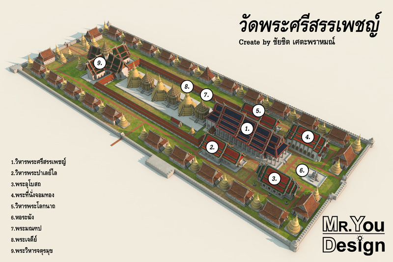 วัดพระศรีสรรเพชญ์ Resize ภาพกราฟิก 3มิติ 3D Model Thai Temple