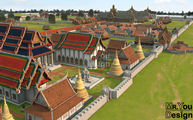 พระราชวังหลวงอยุธยา Ayutthaya Palace ภาพกราฟิก 3มิติ 3D Model Thai Palace