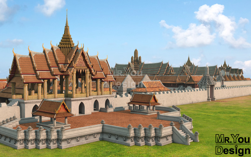 พระราชวังหลวงอยุธยา Ayutthaya Palace ภาพกราฟิก 3มิติ 3D Model Thai Palace