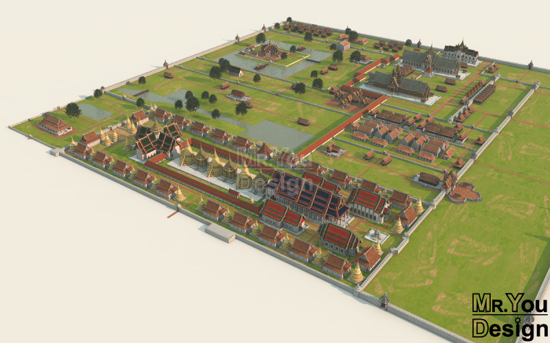 พระราชวังหลวงอยุธยา Ayutthaya Palace ภาพกราฟิก 3มิติ 3D Model Thai Palace
