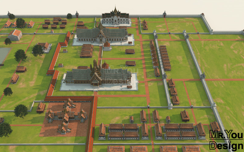 พระราชวังหลวงอยุธยา Ayutthaya Palace ภาพกราฟิก 3มิติ 3D Model Thai Palace