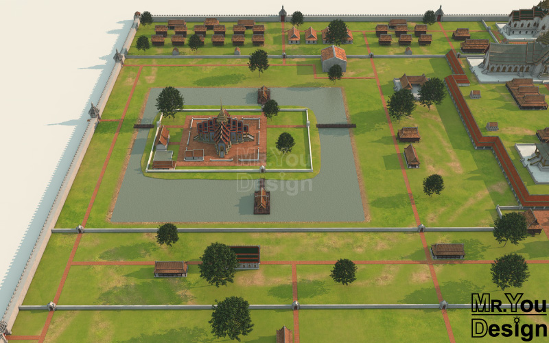 พระราชวังหลวงอยุธยา Ayutthaya Palace ภาพกราฟิก 3มิติ 3D Model Thai Palace
