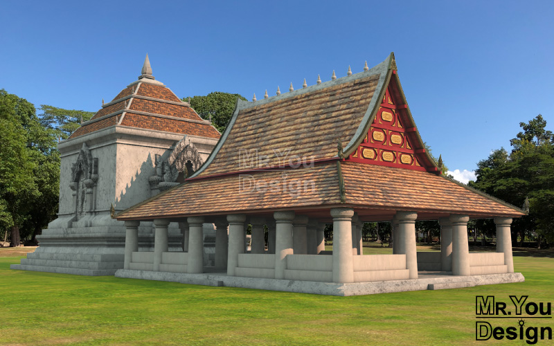 วัดตระพังทองหลาง สุโขทัย Wat Traphung Thonglang Sukhothai ภาพกราฟิก 3มิติ 3D Model Thai Temple