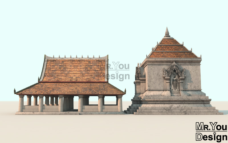 วัดตระพังทองหลาง สุโขทัย Wat Traphung Thonglang Sukhothai ภาพกราฟิก 3มิติ 3D Model Thai Temple
