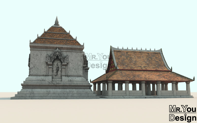 วัดตระพังทองหลาง สุโขทัย Wat Traphung Thonglang Sukhothai ภาพกราฟิก 3มิติ 3D Model Thai Temple