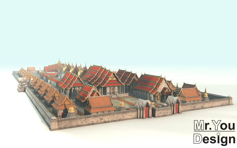 จำลอง 3D Model วัดพระศรีสรรเพชญ์ เวอร์ชั่น 2 ลดจำนวนโพลิก้อนปรับ Texture