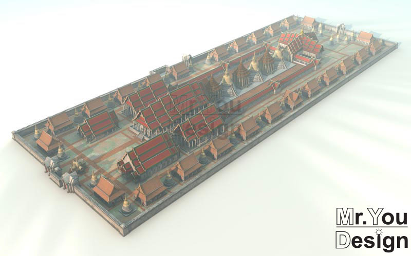 จำลอง 3D Model วัดพระศรีสรรเพชญ์ เวอร์ชั่น 2 ลดจำนวนโพลิก้อนปรับ Texture