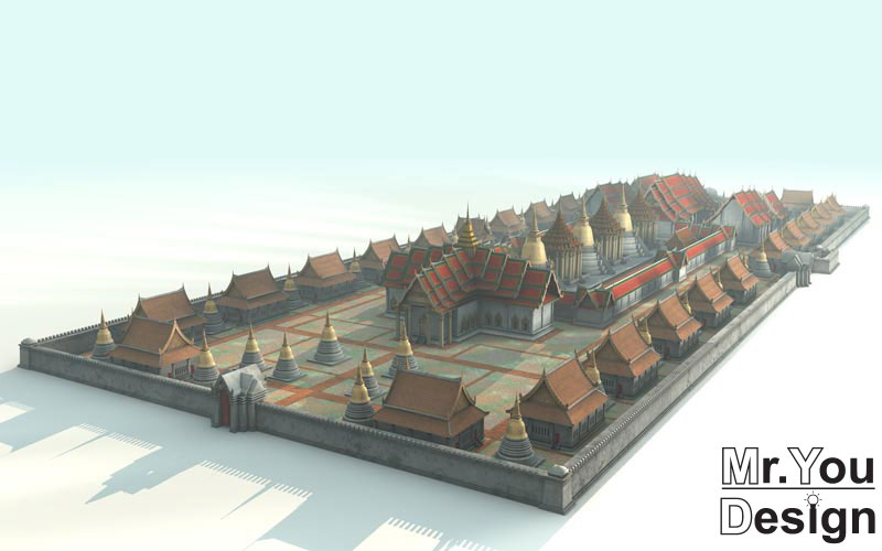 จำลอง 3D Model วัดพระศรีสรรเพชญ์ เวอร์ชั่น 2 ลดจำนวนโพลิก้อนปรับ Texture