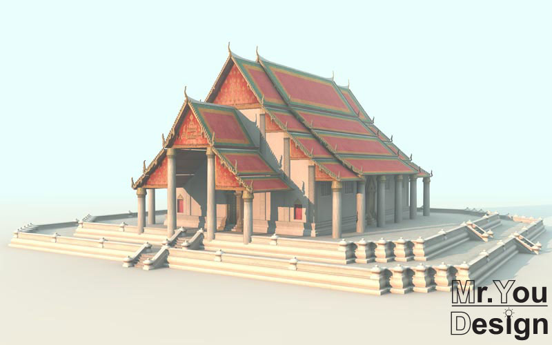 วัดมงคลบพิตร 3D Model Thai temple 3D โมเดล